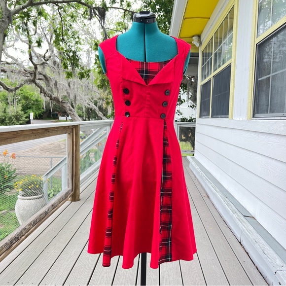 KILLREAL: Red Retro Vintage Style Cocktail Party Swing Dress. Size Small. - Picture 2 of 12